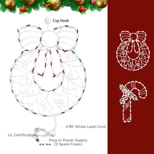 Vista 7 de Decoraciones navideñas iluminadas para ventanas, paquete de 2 luces de silueta de ventana de Navidad enchufables para Navidad, fiesta, hogar, patio