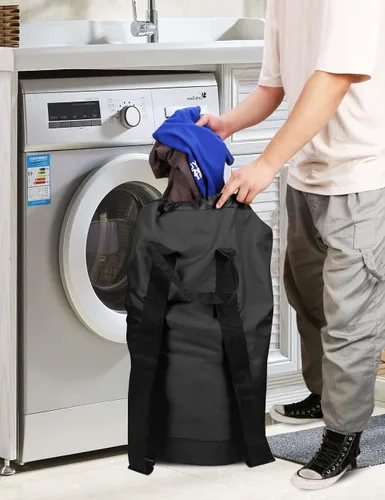 Vista 7 de Dalykate Mochila para lavandería, mochila con correas para el hombro y bolsillo de malla, bolsa de nailon duradero con cierre de cordón