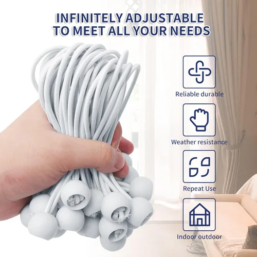Vista 3 de Cuerdas elásticas de bolas de 6 pulgadas, correa elástica resistente a los rayos UV, cordón de amarre reutilizable con bolas, cables para interiores