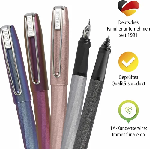Vista 6 de Online Slope Metallic Grey Fountain Pen with Ergonomic Grip, High-Quality Iridium Nib Medium, Standard Ink Cartridges, Includes Combination