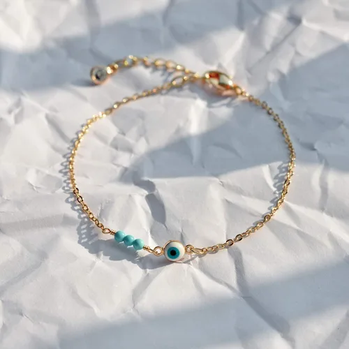 Vista 6 de MTMY Pulsera de mal de ojo para mujer, chapada en oro de 14 quilates, delicadas pulseras con cadena ajustable cristalina, pulsera de ojo, regalo