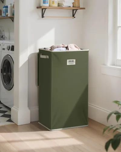 Vista 2 de SOLEDI - Canasta de lavandería con tapa de 100L, canasta de ropa plegable grande y alta, cesta de lavandería con bolsa removible fácil