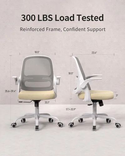 Vista 2 de Silla de oficina ergonómica de malla con brazos abatibles, altura ajustable, respaldo de malla transpirable y asiento de cojín grueso, silla