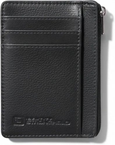 Vista 10 de ID Stronghold Cartera de bolsillo frontal con bloqueo RFID, delgada y minimalista de piel auténtica con bolsillo con cremallera para monedas