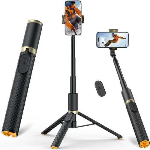 Vimose Trípode para teléfono y selfie stick con control remoto, portátil, ligero para grabación de video y vlog, trípode extensible para viajes Negro