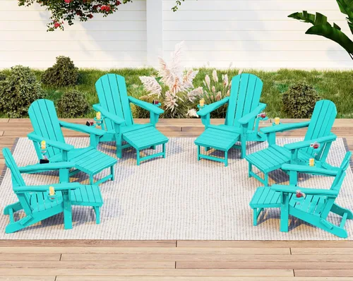 Vista 40 de KINGYES Silla Adirondack plegable ajustable con otomana, silla reclinable Adirondack HDPE con reposapiés, Apple