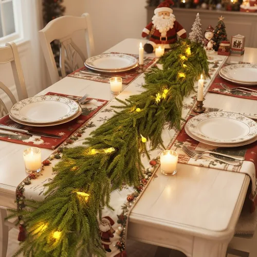Vista 4 de Guirnalda de Navidad de 12 pies (2 * 6 pies) con luces LED - Guirnalda artificial de pino de Norfolk, flexible y preiluminada, decoración festiva