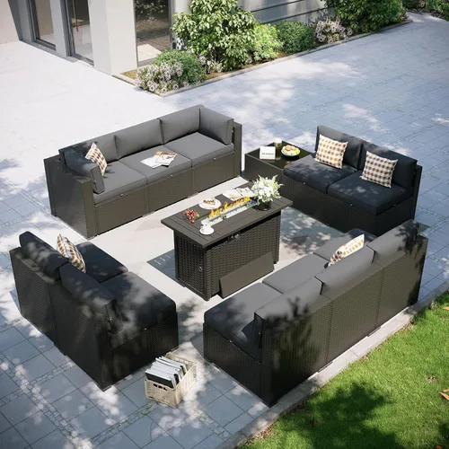 Vista 28 de Aoxun Juego de muebles de patio, 7 piezas de sofás modulares para exteriores con funda impermeable, muebles de mimbre para exteriores, juego