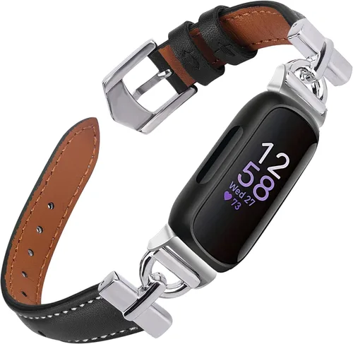 Vista 8 de Correas de cuero compatibles con Fitbit Inspire 3, correas de reloj de repuesto en forma de D, pulsera suave para Fitbit Inspire 3 Fitness Tracker