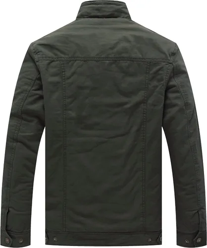 Vista 2 de WenVen Chaqueta de invierno cálida con forro polar para hombre, abrigo militar de algodón grueso, Beige