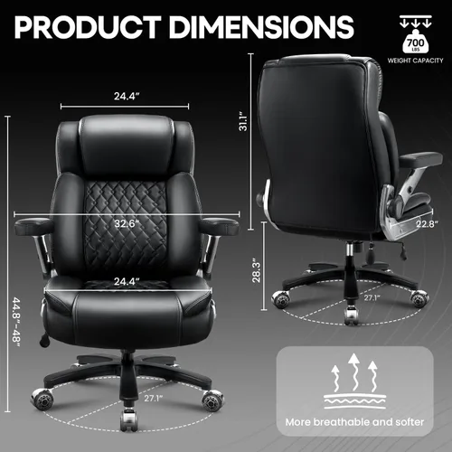 Vista 3 de OFIKA Silla de oficina grande y resistente de 700 libras con brazos abatibles 5D, silla de oficina grande y alta, silla de escritorio ejecutiva