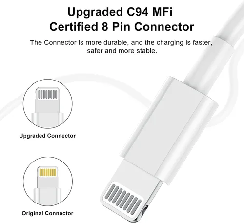 Vista 5 de Cargador de iPhone de 10 pies, [certificado por Apple], cable de carga largo de Apple, cable Lightning a USB original de 10 pies, cable de carga
