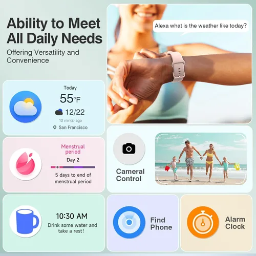 Vista 8 de 7 días de duración de la batería, reloj inteligente Bluetooth para mujer, compatible con teléfonos iOS y Android, reloj inteligente con rastreador