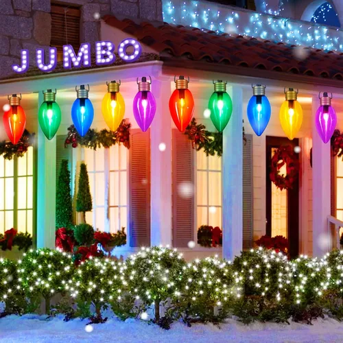 Vista 5 de Brightown Luces de Cadena Navideñas LED Súper Jumbo de 11 Pies con 5 LED, Decoraciones de Navidad para Exteriores - Luces Colgantes Jumbo C9