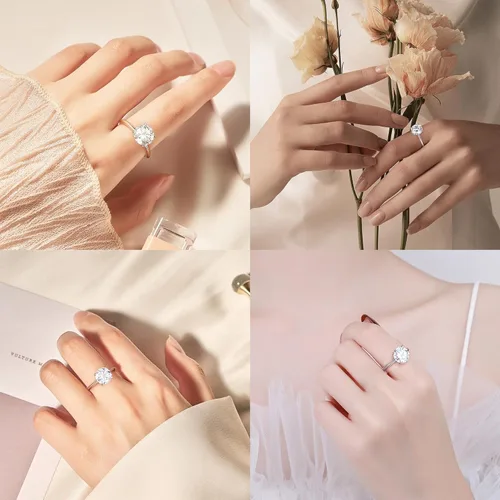 Vista 3 de Turandoss Anillos de moissanita para mujer, 2-3 quilates redondos de color D VVS1 Clarity Lab creado en laboratorio, anillos de compromiso de oro