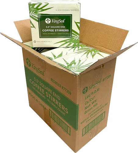 Vista 7 de KingSeal - Agitadores de café de bambú, 2000 unidades, 5.5 pulgadas, extremo cuadrado, 100% renovables y biodegradables, 2 cajas x 1000 agitadores