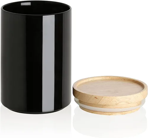 Vista 54 de SWEEJAR – Recipiente de cerámica para almacenamiento de alimentos, recipientes apilables con tapa hermética de madera para servir café molido, té