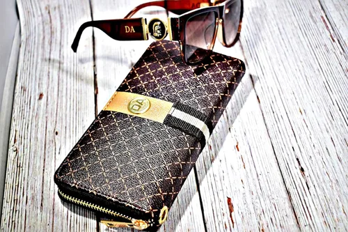 Vista 2 de Cartera de diseñador para mujer con bloqueo RFID, cartera de cuero DA, cartera grande para teléfono, bolso de viaje, cartera de muñeca para mujer