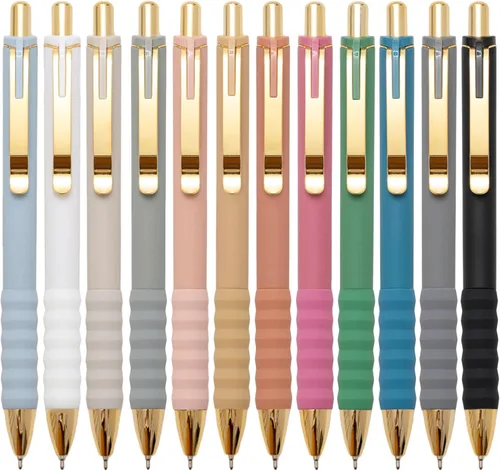 Linbsunne Bolígrafos negros de punta media de 0.039 pulgadas con agarre súper suave para hombres y mujeres retráctiles (estilo 2, 12 unidades)