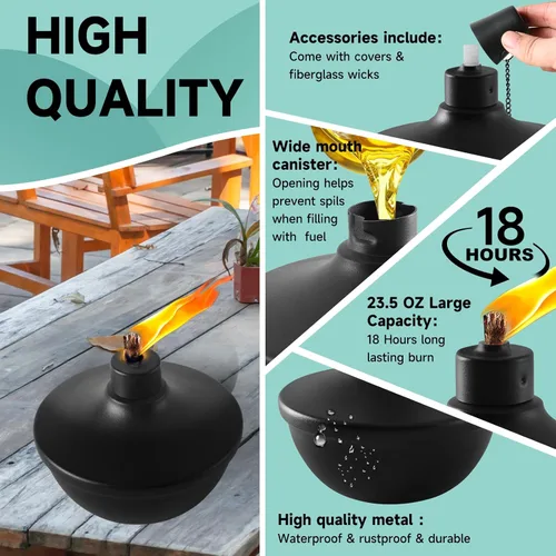 Vista 3 de ZSPENG Paquete de 2 antorchas de metal para mesa, antorchas de citronela de 23.5 onzas para exteriores, antorcha de llama recargable con mechas