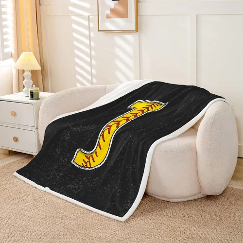 Vista 2 de Erosebridal Initial J Letter Fleece Blanket 40x50 Baseball Sport Fuzzy Plush Throw for Sofa Couch Monogrammed Sherpa Blanket Softball Accessories
