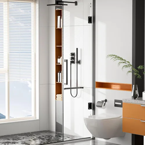 Vista 2 de Alise 2 soportes de vidrio para estantes, abrazaderas de vidrio ajustables para ducha, soporte de abrazadera resistente, soportes de acero Negro