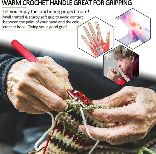 Vista 40 de Coopay Ganchos de ganchillo cálidos para abuela, agujas de ganchillo de agarre suave de aluminio para ganchillo, gancho de tejer para manualidades