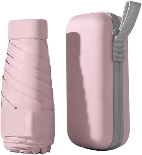 ikasus Mini paraguas con funda, paraguas de viaje portátil plegable resistente al viento, parasol ligero y resistente al viento, paraguas de sol y