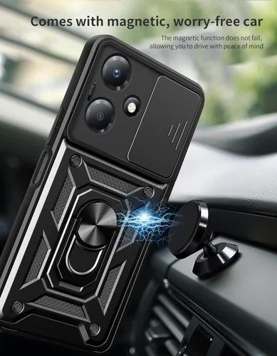 Vista 5 de Funda compatible con Honor X7, lente deslizante a prueba de golpes, compatible con Honor Play 30 Plus, funda con anillo y soporte 2 en 1, funda