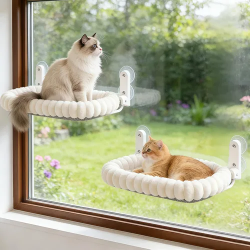 Vista 8 de Zoratoo 2 piezas Percha de ventana para gatos, hamacas para gatos sin cables, plegables, para ventana con marco de metal y funda reversible, grandes