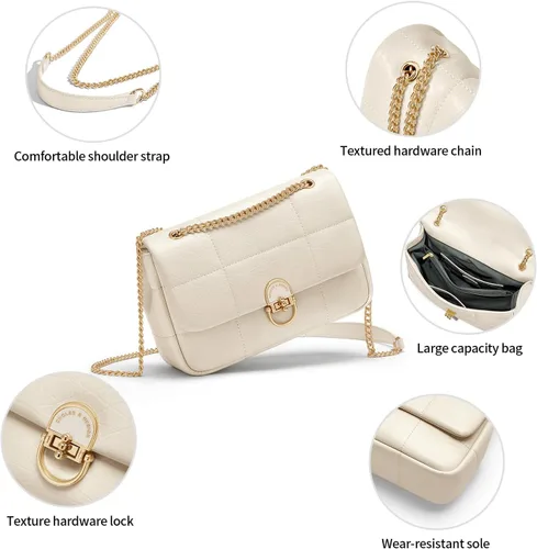 Vista 6 de Cnoles Bolsos cruzados para mujer, bolso de hombro de cuero a la moda con correa de cadena, bolso de mano de moda