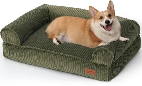 Vista 16 de FUKUMARU Sofá cama para perros, acogedora cama de pana para gatos de interior con funda lavable, cama ortopédica impermeable de 28 pulgadas