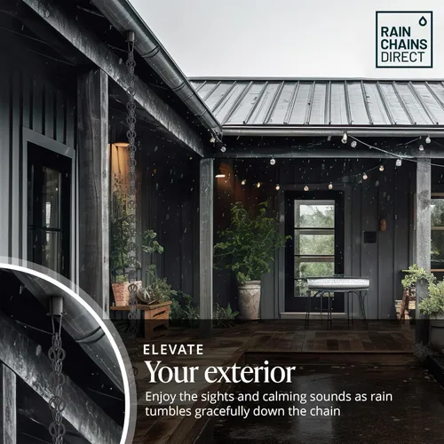 Vista 8 de Rain Chains Direct - Cadena de lluvia moderna en bucle - 8.5 pies - Aluminio negro resistente con recubrimiento en polvo - Cadenas de lluvia premium
