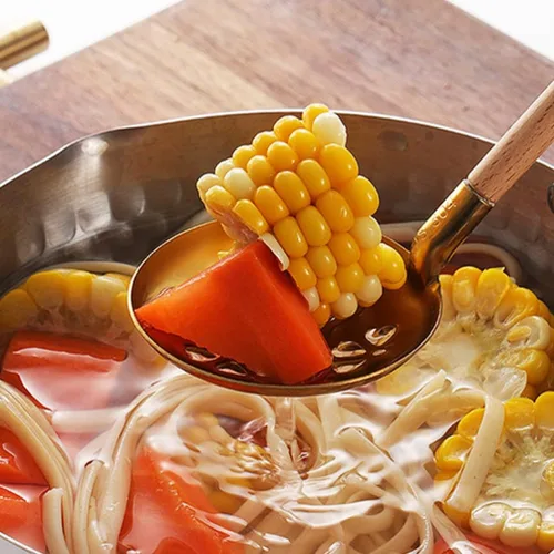 Vista 6 de UPKOCH Juego de cucharones para ollas calientes: cucharas ranuradas con soporte para cucharas de acero inoxidable, mango largo, cuchara caliente