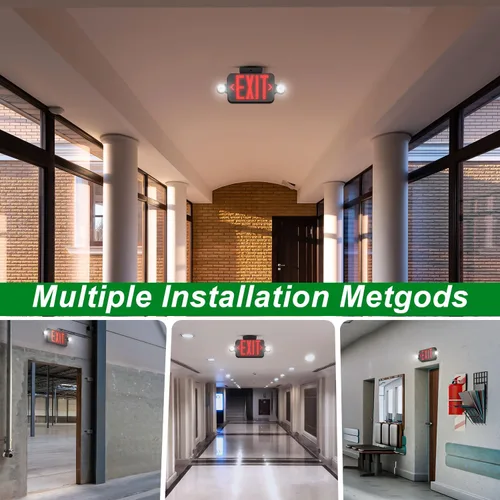 Vista 6 de OSTEK Señal de salida LED rojo con luces de emergencia, dos luces LED de salida de emergencia de cabeza ajustable con batería de respaldo, doble