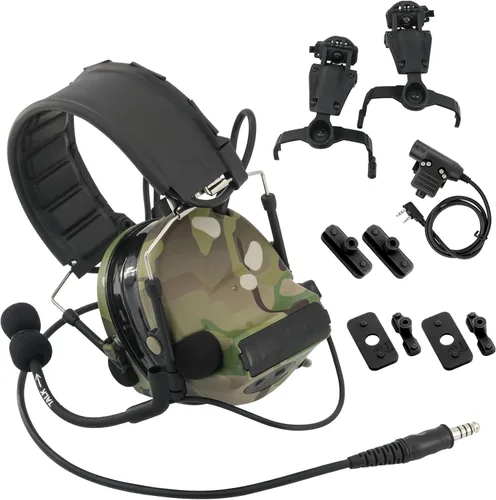 Vista 7 de Auriculares tácticos con diadema desmontable U94 PTT y adaptador de riel, para ARC, Mlok, riel del equipo Wendy, deportes de Airsoft (negro)