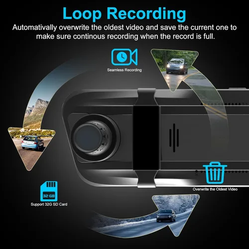 Vista 5 de Cámara de salpicadero con espejo, cámara frontal y trasera, pantalla táctil IPS de 9.66 pulgadas, versión nocturna, medios de vapor, monitor