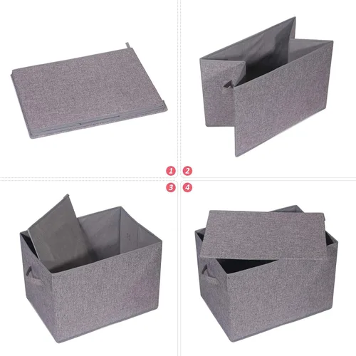 Vista 4 de 4 Pack Large Foldable Storage Box with Lids Fabric Storage Cube Organizer Cloth Containers Bins Baskets for Closet Clothes Clothing Bed Room