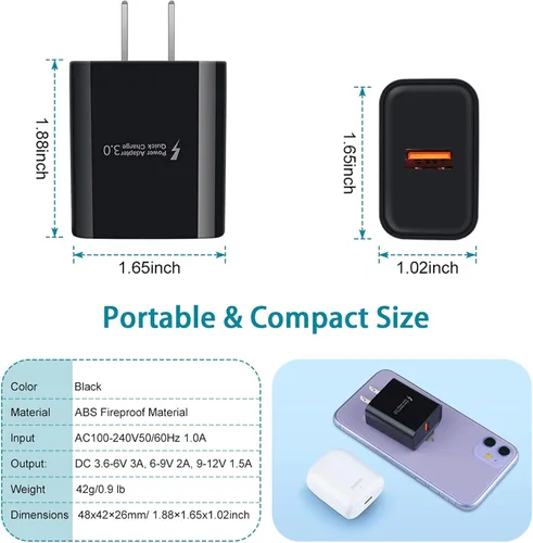 Vista 7 de Adaptive Fast Charger Android Charger for Samsung Galaxy S7 Edge S6 S5 J3 J3V J7 J7V J5,Moto G5 G4 E6 E5 E4,LG Stylo 3 2 G4 K50 K40 K22