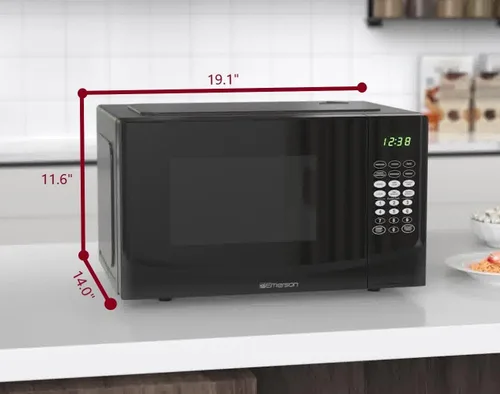 Vista 4 de Emerson MW9255B Horno microondas para encimera, 6 ajustes preprogramados, plato giratorio de vidrio extraíble y bloqueo de seguridad para niños, 0.9