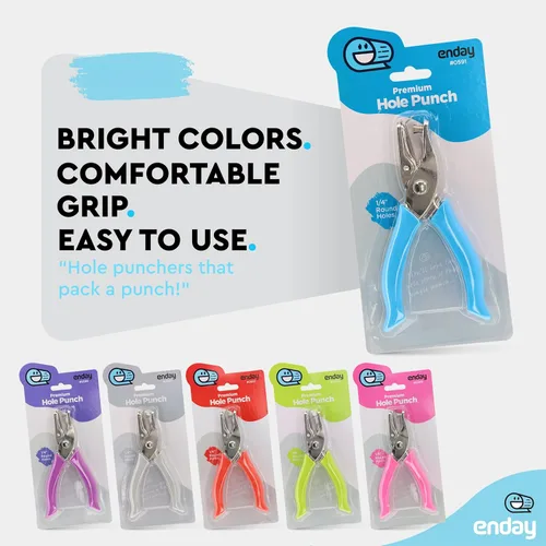 Vista 6 de Enday - Perforadora perforadora de agujeros de 1/4 pulgadas con asas de agarre suave para papel y manualidades, forma de círculo redondo, para niños