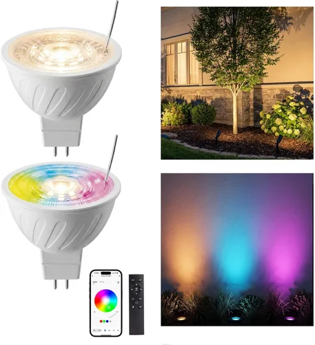 Gardenreet RGBCW - Bombilla LED MR16, 12 V, bajo voltaje, regulable, halógeno, repuesto para caminos al aire libre e interiores, cambio de color y