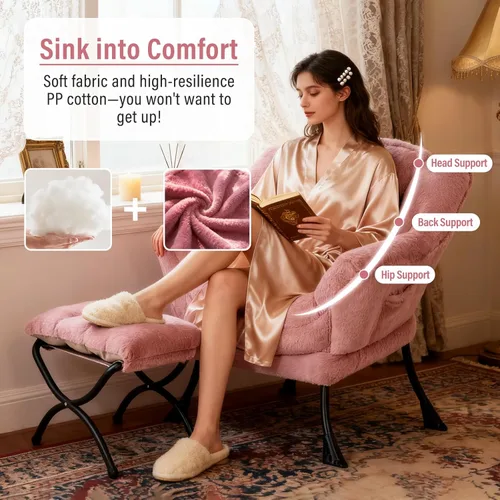 Vista 207 de Silla Lazy con otomana, silla moderna con reposapiés plegable, silla de acento de salón, cómoda silla de lectura para dormitorio, estudio, sala