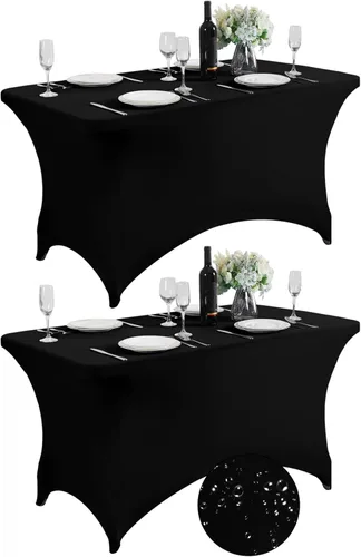 Vista 81 de SuperO - Paquete de 2 manteles de elastano impermeables para mesas de 6 pies, mantel elástico universal ajustable para fiestas, banquetes, bodas