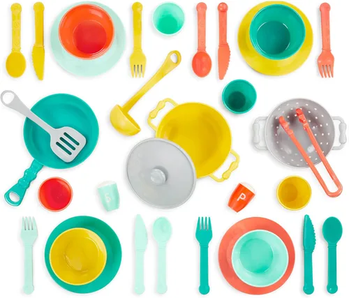 B. toys Accesorios de cocina para jugar - Utensilios de cocina, platos, utensilios - Juego de 33 piezas para niños - Juguetes de simulación - Más de