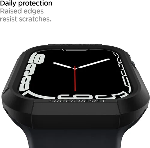 Vista 6 de Spigen Rugged Armor - Carcasa diseñada para Apple Watch Series SE3/9/8/SE2/7/6/SE/5/4 45mm/44mm, cubierta duradera de TPU - Negro