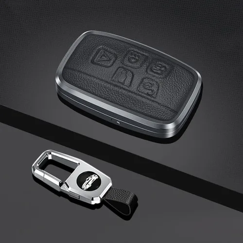 Vista 3 de SANRILY 1 funda para llave Range Rover de cuero de protección completa para Land Rover Discovery Sport LR4 Jaguar sin llave-negro, Negro