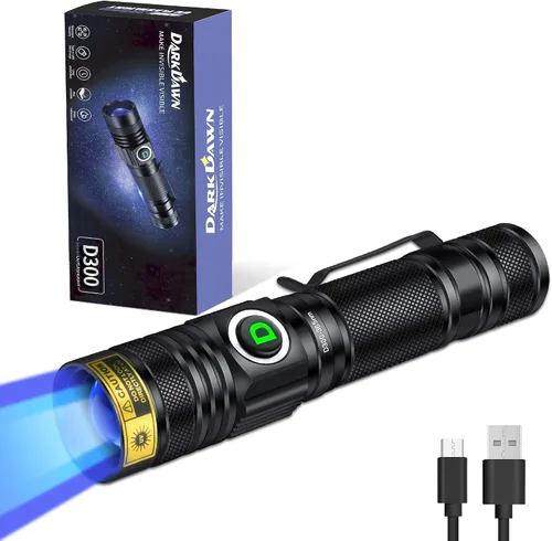 DARKDAWN Linterna de luz UV 365nm, luz negra ultravioleta recargable USB UV 365nm - 1 paquete