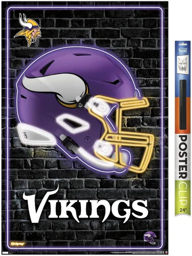 Vista 14 de Trends International NFL Minnesota Vikings - Póster de pared con casco neón 23, 22.4 pulgadas de largo x 14.7 pulgadas, versión enmarcada en madera