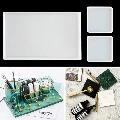 Vista 3 de Moldes grandes de resina de silicona, 3 moldes de resina de geoda de ágata, incluye molde cuadrado, rectangular, molde de silicona para hacer